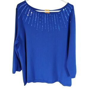 Ruby Rd Sweater Blue with Sequins‎ Design Rayon Womens Size Two Extra Large